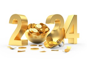 Golden number 2024 with coins.