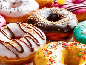 donuts in multicolored glaze close-up