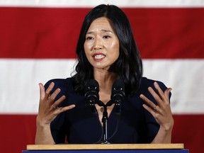 Boston Mayor Michelle Wu speaks during a Democratic election night party, Tuesday, Nov. 8, 2022, in Boston.