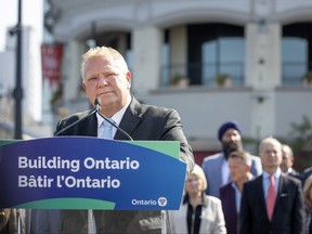 Ontario Premier Doug Ford announces that he will be reversing his government’s decision to open the Greenbelt to developers during a press conference in Niagara Falls, Ont., Thursday, Sept. 21, 2023.