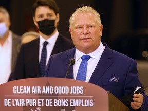 Premier Doug Ford speaks at a news conference.