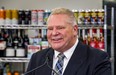 Ontario Premier Doug Ford addresses media at Circle K convenience store in Etobicoke on Thursday December 14, 2023. Premier Ford, along with Peter Bethlenfalvy, Minister of Finance, announced an expansion in alcohol sales in Ontario starting January 1, 2026.
