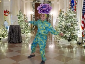 A tap dancer performs in the White House in this screengrab image taken from a video shared by U.S. First Lady Jill Biden.