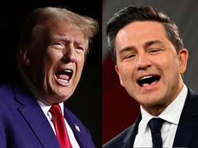 Two images combined: Donald Trump on the left and Pierre Poilievre