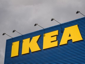 This file photo taken on March 30, 2016 shows the logo of Ikea pictured outside Europe's biggest Ikea store in Kungens Kurva, southwest of Stockholm on March 30, 2016.
