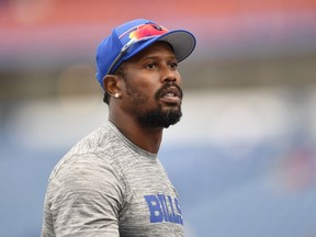 Buffalo Bills linebacker Von Miller warms up before a game against the Indianapolis Colts in Orchard Park, N.Y., Aug. 12, 2023.
