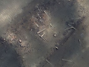 This undated image made from a mosaic of photos taken by an autonomous underwater vehicle, released by the Colombian Institute of Anthropology and History, shows the remains of the Spanish galleon San Jose, that went down off the Colombian Caribbean coast as it was trying to outrun a fleet of British warships on June 8, 1708.