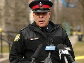 Toronto Police Duty-Insp. Peter Wehby is pictured while talking to the media about a fatal stabbing in the Woodbine Ave.-Queen St. E. area.