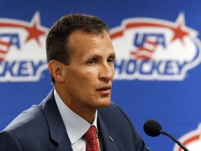 Tony Granato speaks during a news conference