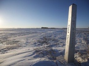 A border marker is shown just outside of Emerson, Man.