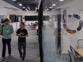 A co-working space at BioLabs Pegasus Park in Dallas.