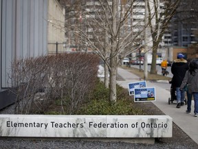 Ontario's public elementary teachers have ratified a contract with the provincial government. Elementary Teachers' Federation of Ontario (ETFO) headquarters is seen in Toronto, on Monday, March 9, 2020.