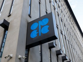 The logo of the Organization of the Petroleoum Exporting Countries (OPEC) is seen outside of OPEC's headquarters in Vienna, Austria, on March 3, 2022.