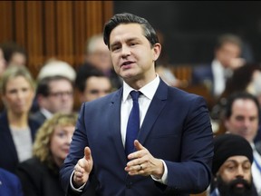 Conservative Leader Pierre Poilievre rises during question period in the House of Commons on Parliament Hill in Ottawa on Wednesday, Dec. 13, 2023.