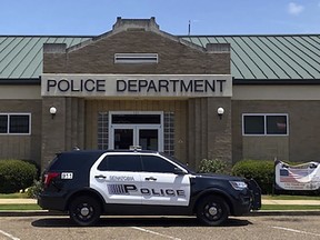 This Jan. 27, 2021 image provided by The Tate Record shows a Senatobia Police vehicle in front of the Senatobia, Miss., Police Department. A 10-year-old Black child, who was arrested by the police after urinating in a parking lot, must serve three months' probation and write a two-page book report on the late NBA star Kobe Bryant, a Tate County Youth Court Judge ruled Tuesday, Dec. 12, 2023. (The Tate Record via AP)