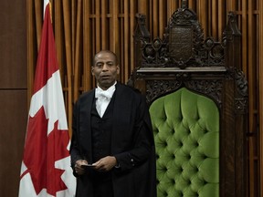 House of Commons Speaker Greg Fergus is apologizing after a video message he filmed for the former interim leader of the Ontario Liberals was played at the party's convention on the weekend. Fergus rises during Question Period, in Ottawa, Thursday, Nov. 23, 2023.