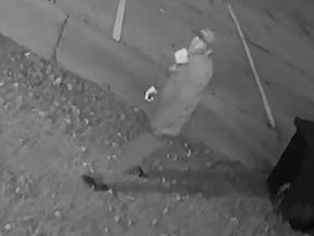 One of two men sought by Peel Regional Police in an arson and break-and-enter investigation.