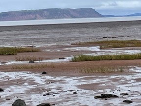 Tide is out at Evangeline Beach as the world famous Bay of Fundy recedes. Check it out twice a day for the full experience.
