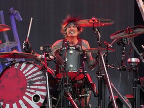 Tommy Lee is pictured performing during Motley Crue's The Stadium Tour in Atlanta in 2022.