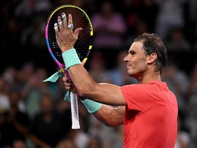 Spain's Rafael Nadal celebrates victory after his men's singles match against Jason Kubler of Australia at the Brisbane International.