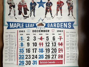 The Toronto Maple Leafs team calendar from 1962-63.