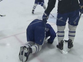 Maple Leafs forward Matthew Knies left practice with an injury on Wednesday.