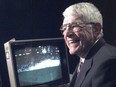 Howie Meeker works with the telestrator during a game.