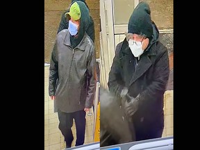 Two suspects wanted by Kingston Police in connection to a $38,000 theft from the Cataraqui Canadian Tire in Kingston, Ont., on Tuesday, January 16, 2024. (Supplied by Randy Casford)