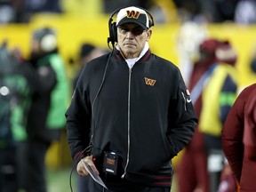 Washington Commanders head coach Ron Rivera looks on during the fourth quarter against the Dallas Cowboys at FedExField on January 7, 2024 in Landover, Maryland.