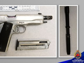 This loaded .22 caliber handgun with four bullets in the magazine was seized after Hamilton cops ended a standoff with an armed man on Tuesday, Jan. 9, 2024.