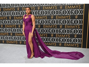 Taraji P. Henson arrives for the 75th Emmy Awards at the Peacock Theatre at L.A. Live in Los Angeles on Jan. 15, 2024.