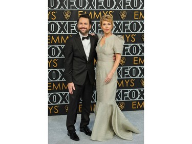 Charlie Day and Mary Elizabeth Ellis attend the 75th Primetime Emmy Awards at Peacock Theater on Jan. 15, 2024 in Los Angeles, Calif.