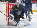 Maple Leafs goaltender Ilya Samsonov watches for a puck against the Winnipeg Jets during the first period at Scotiabank Arena on Jan. 24, 2024 in Toronto.