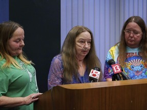 Kandice Smith, Sheri Rottler Trick, and Kathie Rottler share their emotions Thursday, Jan. 18, 2024, after their nearly 50-year cold case was solved. Police say a man who died in prison decades ago has been identified through DNA as the attacker who abducted and physically attacked three Indiana girls in 1975 and left them in a cornfield.