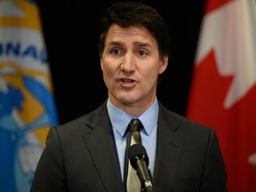 Prime Minister Justin Trudeau answers questions at a press conference following the signing of the Nunavut devolution agreement in Iqaluit, Thursday, Jan. 18, 2024. THE CANADIAN PRESS/Dustin Patar