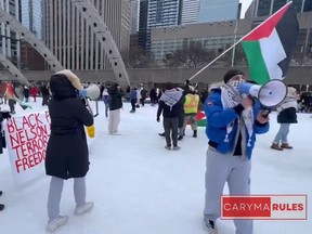 Protesters on ice rink