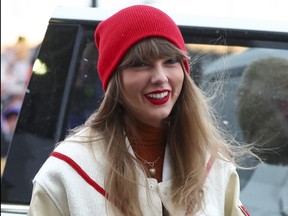 Taylor Swift arrives at Highmark Stadium to watch an NFL AFC division playoff football game between the Buffalo Bills and the Kansas City Chiefs, Sunday, Jan. 21, 2024, in Orchard Park, N.Y.