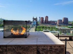 On the Freedom’s Eternal Flame Terrace at the National Underground Railroad Freedom Center in Cincinnati, visitors can meditate on enslavement past and present while viewing the flame, Cincinnati, the Ohio River, and Kentucky.