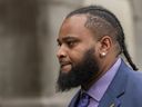 Cardell Hayes walks into the Orleans Parish Criminal District Court for his retrial in New Orleans, Friday, Jan. 26, 2024. 
