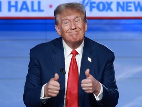 Republican presidential candidate former President Donald Trump participates in a Fox News Town Hall on January 10, 2024 in Des Moines, Iowa.