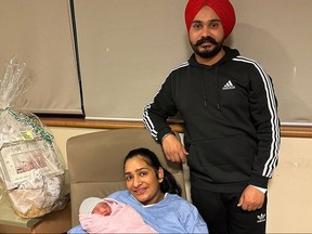 Mother Guneet Jaur and Dad welcome first baby of 2024 born in the GTA.