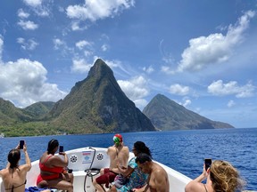 Capturing a great view of The Pitons during our day with KnottyGirl Speed Boat Tours.