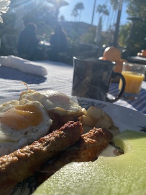 Breakfast served in the Moroccan courtyard