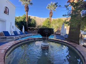 The courtyard at the Korakia features one of many fountains on the grounds.