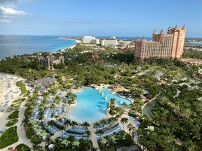 A view of Aquaventure from a suite of The Cove hotel at Atlantis.