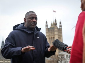 British actor Idris Elba speaks during an interview as he launches a campaign against knife crime to call the government to take immediate action to prevent serious youth violence, in Parliament square, central London, on Jan. 8, 2024.