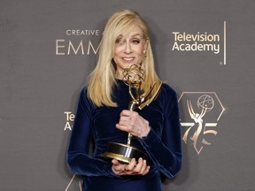 Judith Light poses with the Outstanding Guest Actress in a Comedy Series award during the 2024 Creative Arts Emmys at the Peacock Theater in Los Angeles, Saturday, Jan. 6, 2024.