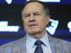 Former New England Patriots head coach Bill Belichick faces reporters during a news conference, Thursday, Jan. 11, 2024, in Foxborough, Mass., held to announce that he has agreed to part ways with the team.