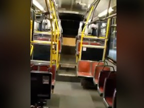 Screenshot of the inside of an empty TTC bus
