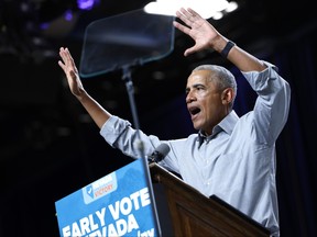 Former U.S. president Barack Obama speaks at a campaign rally in support of Nevada Democrats at Cheyenne High School on Nov. 1, 2022 in North Las Vegas, Nevada.